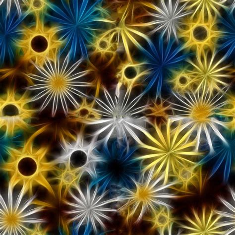 Blue And Yellow Fractal Daisies Framed Art Print By Bloomingvine