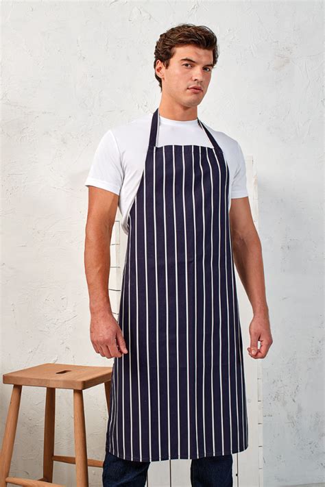 PR110 Striped Butchers Bib Apron Shop Buttercups Uniforms