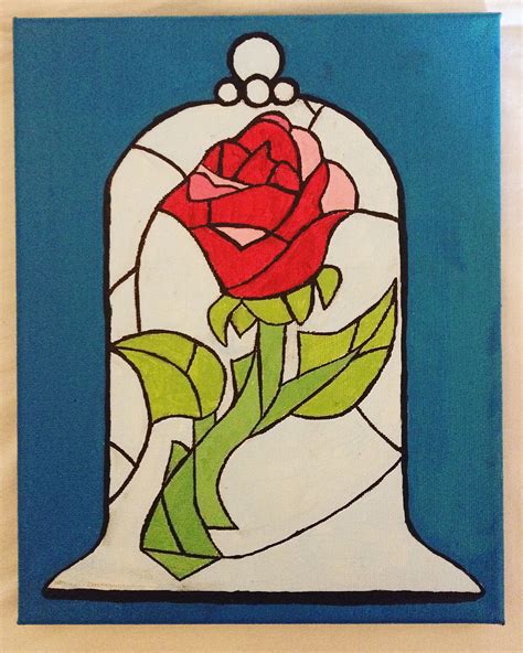 Disney Beauty And The Beast Stained Glass Rose Canvas Disney Canvas