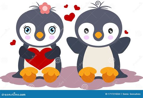 Cute Penguins Couple In Love Stock Vector Illustration Of Cartoon
