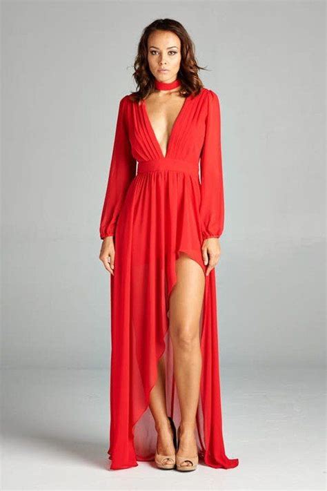Deep Plunging Neckline High Low Red Dress Dresses Style Maxi Dress