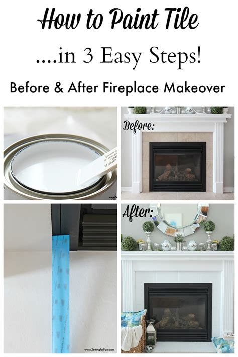 We cleaned the surface really good, applied the surface conditoner and painted it with two coats of permaenamel. How to Paint Tile - Easy Fireplace Paint Makeover - Setting for Four