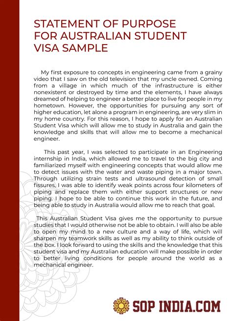 Statement Of Purpose For Australian Student Visa Sample Writing