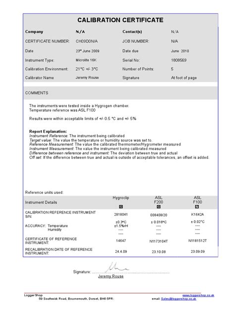 Sample Calibration Certificate Pdf Calibration Measuring Instrument