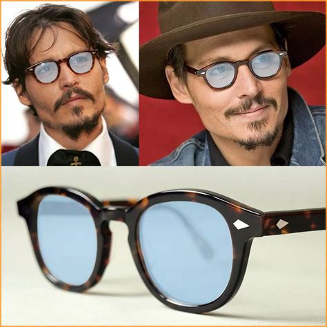 Tinted Retro Eyeglasses Tortoise Black Johnny Depp Acetate Frame Sunglasses Blue Lens
