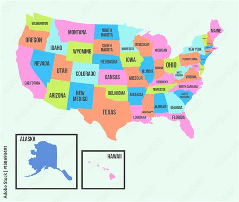 Colorful United States Of America Map Chart Ubicacion