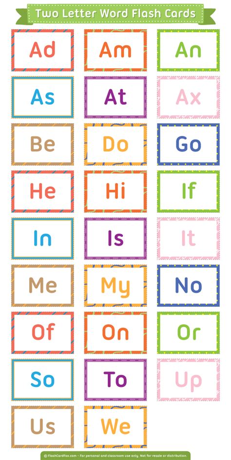 Printable Two Letter Words Flash Cards