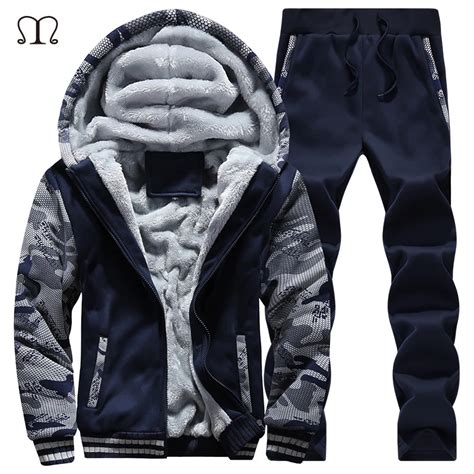 Winter Men Sweat Suits Fleece Warm Mens Tracksuit Set Casual Jogger