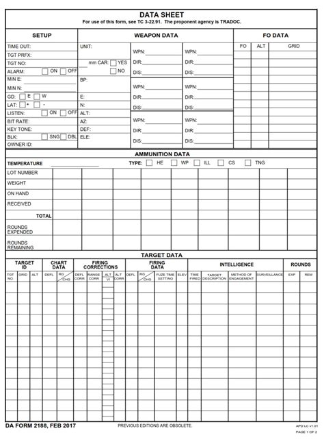 Da Form 2188 Data Sheet Free Online Forms