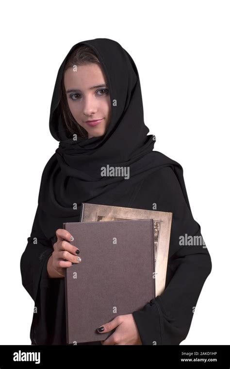 Arab Girl In Black Abaya With Books Muslim Arab Girlarabic Student