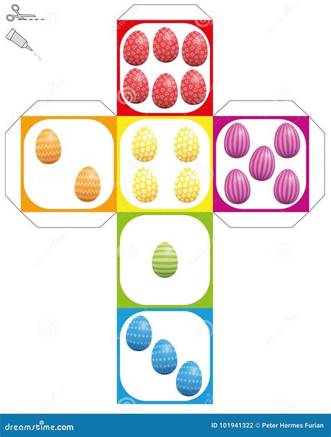 Dice Template Easter Eggs Colorful Stock Vector Illustration Of