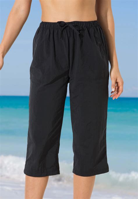 Taslon Capri Pants Plus Size Swim Bottoms Woman Within