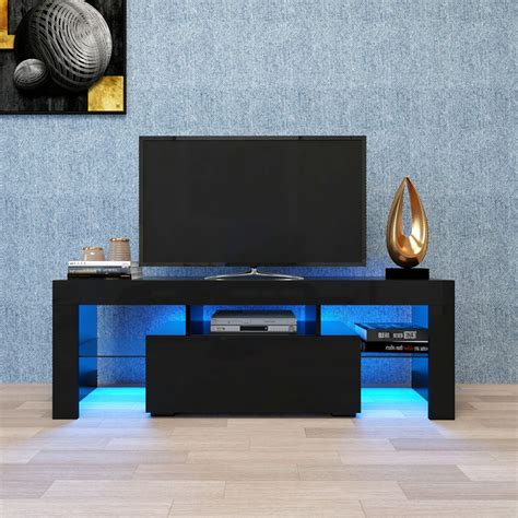 Black Modern Tv Cabinet Black Tv Stand With Led Rgb Lights Flat Screen