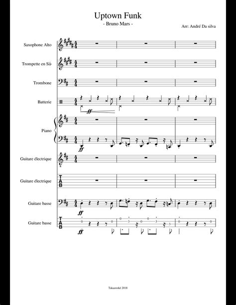 Uptown Funk Takazooké Sheet Music For Piano Alto Saxophone Trumpet