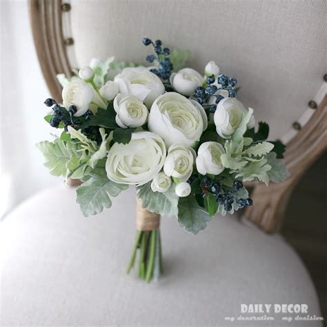 Most brides do not think about creating an artificial bouquet. Artificial white tea rose bridal wedding bouquet, fake ...