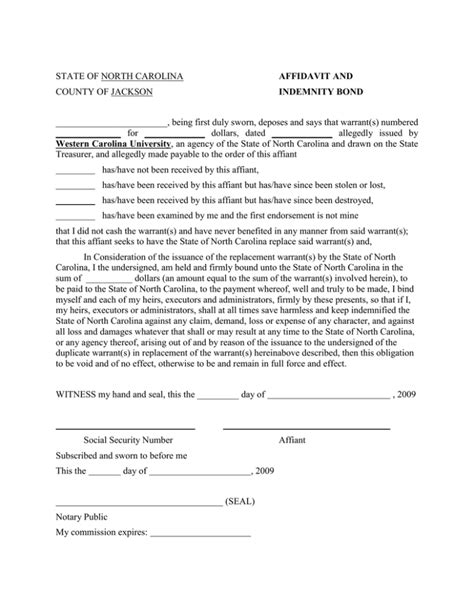 State Of North Carolina Affidavit And County Of Jackson