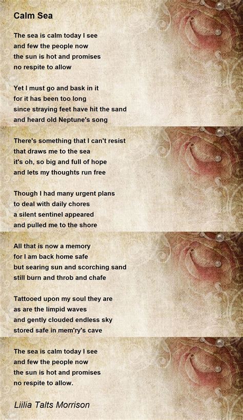 Calm Sea By Liilia Talts Morrison Calm Sea Poem