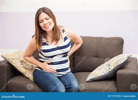 Pregnant Woman With Contractions Stock Image Image Of Copy Copyspace