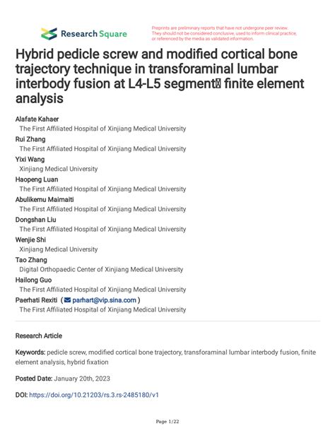 Pdf Hybrid Pedicle Screw And Modified Cortical Bone Trajectory