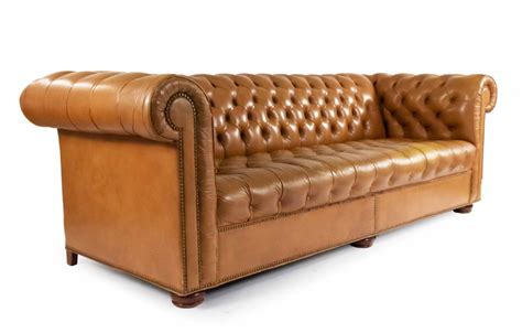 Tobacco brown leather chesterfield sofa