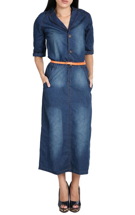finejo® europe style women fit slim thin denim blue jean slit long maxi dress at amazon women s