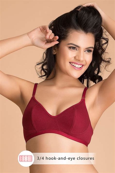 Buy Non Padded Non Wired Full Coverage Bra In Maroon Cotton Rich