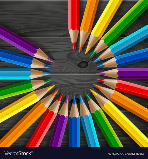 Circle Rainbow Colored Pencils With Realistic Vector Image