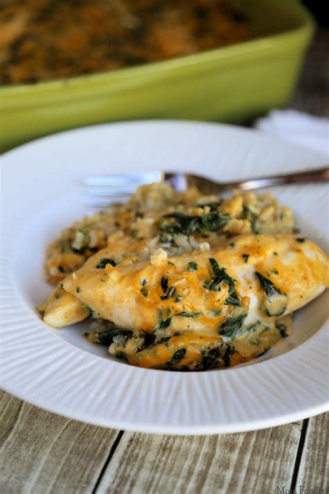 Easy Cheesy Spinach Chicken And Rice Casserole Mom Foodie