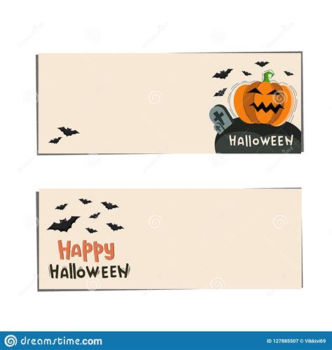 Banners Halloween With Pumpkins And Bat. Illustration With Lettering Happy Halloween And Black ...