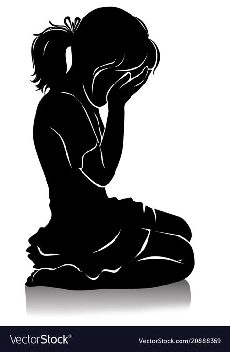 Silhouette Of Little Girl Crying Royalty Free Vector Image