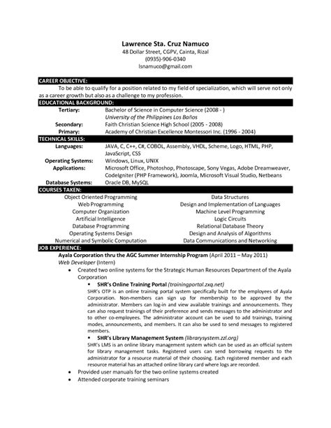 Get the job you want. Computer Science Curriculum Vitae Sample | Resume examples, Resume objective examples, Computer ...