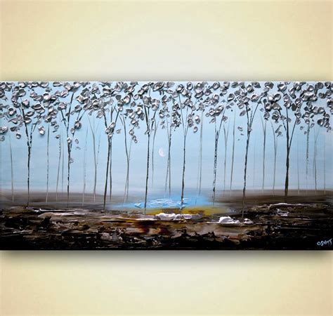 Painting For Sale Modern Textured Silver Blooming Trees Abstract