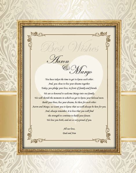 Personalized Parents T To Bride And Groom Wedding Congratulation Poem