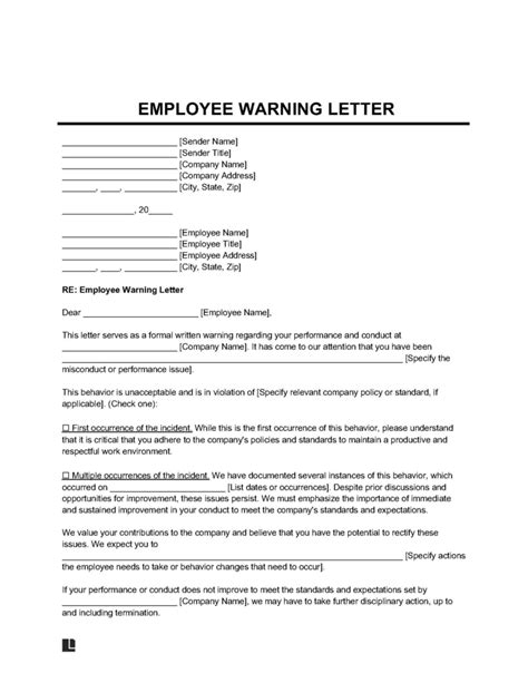 Free Employee Warning Notice Template Pdf Word