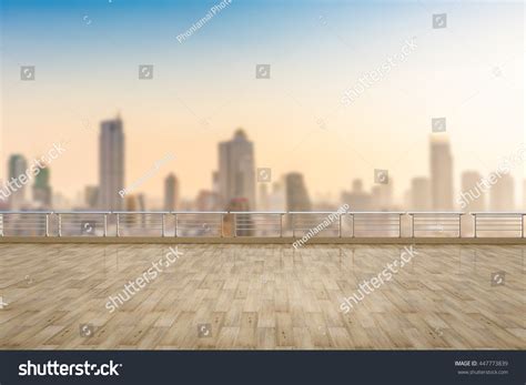 Roof Top Balcony With Cityscape Background Stock Photo 447773839
