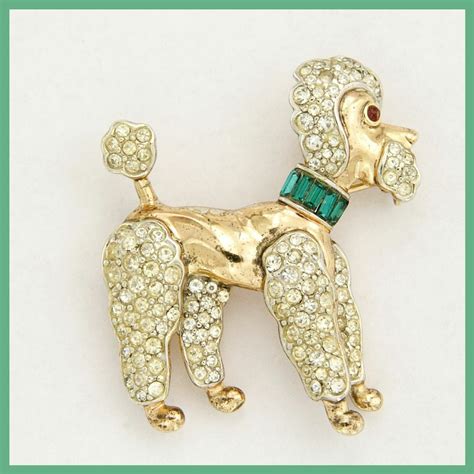 Vintage Crown Trifari Alfred Philippe Rhinestone Gold Tone Dog Poodle