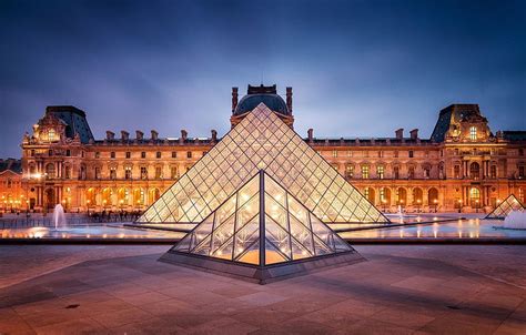 The City France Paris The Evening The Louvre Lighting Backlight