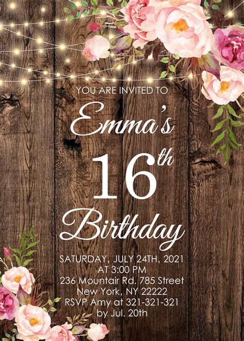 Online Editable 16th Birthday Invitation Instant Download Etsy