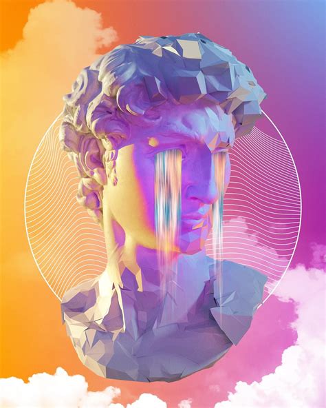 Head Of David Digital Collage Art Vaporwave Art Renaissance Statues