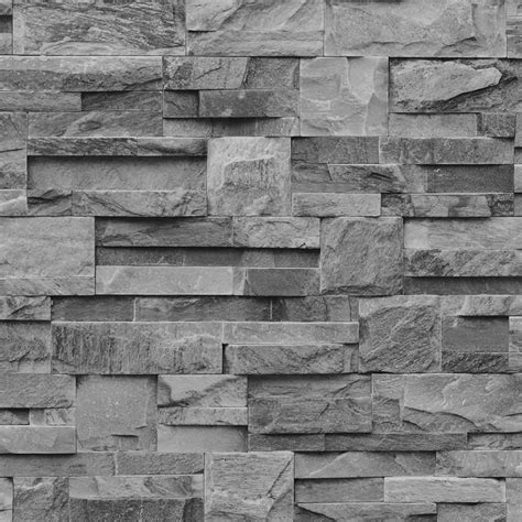 Muriva Bluff Slate Stone Brick Effect Wallpaper J27409 Grey I Want