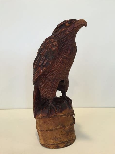Very Rare Antique Bamboo Roots Handcarved Eagle Statue Figurine 11 14