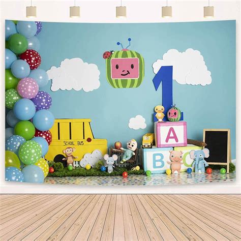 Buy Cocomelon Backdrop For 1st Birthday 7x5 Blue Sky School Bus