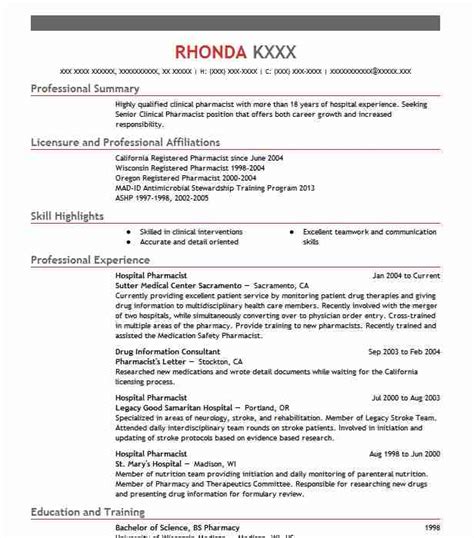 If you're a new pharmacy graduate or have just completed a residency, your resume should focus on your education. Hospital Pharmacist Resume Sample | Pharmacist Resumes ...