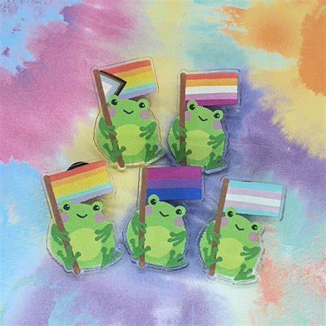 frog pride flag 100 recycled acrylic pin sofftpunk