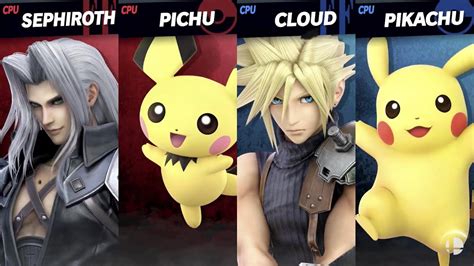 Super Smash Bros Ultimate Sephiroth And Pichu Vs Cloud And Pikachu Youtube