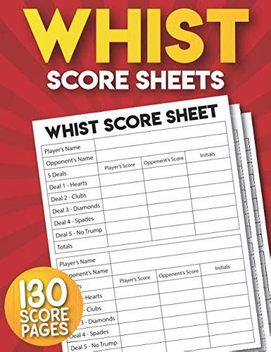 Whist Score Sheets 130 Large Score Pads For Scorekeeping Whist Score