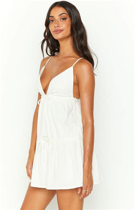 Khloe White Linen Blend Mini Dress Beginning Boutique