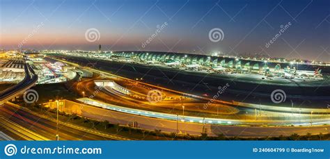 Overview Dubai International Airport Terminal Dxb Panorama At Night In