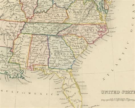Original Antique Hand Colored Map Of The United States Circa 1845 For