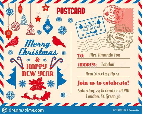 Merry Christmas Postcard Holiday Vector Stock Vector Illustration Of